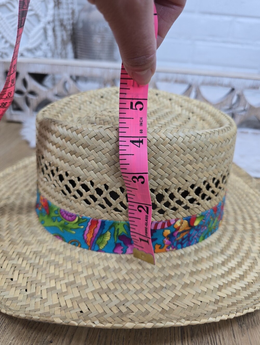 Vintage Summer Club Gambler Straw Sun Hat with Colorful Tropical Band Medium - Picture 9 of 10